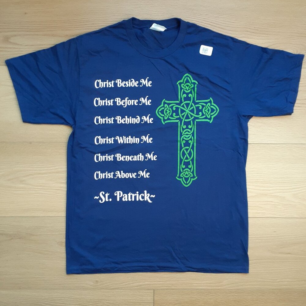 St. Patrick's Prayer Celtic Knot Cross - New Large Navy Blue T-Shirt